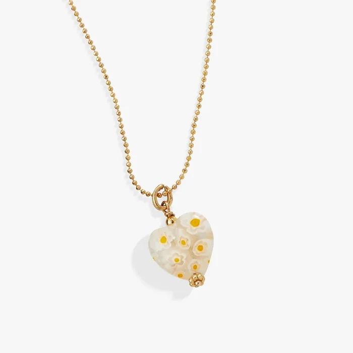 Daisy Heart Charm Necklace, Adjustable