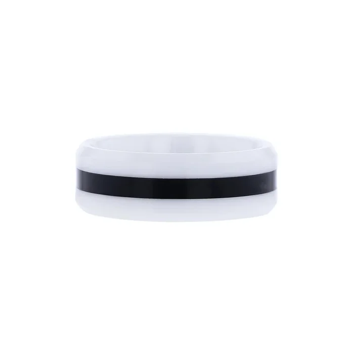 Dalton White and Black Ceramic Wedding Ring