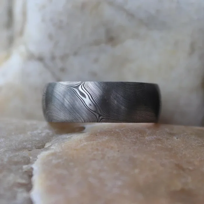 Damascus JET Rounded Men’s Ring by Andrew Nyce — 10.5