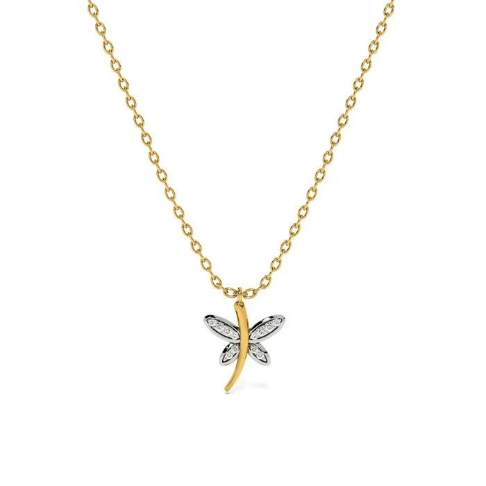 Dancing Dragonfly 9KT Gold Lab Grown Diamond Necklace