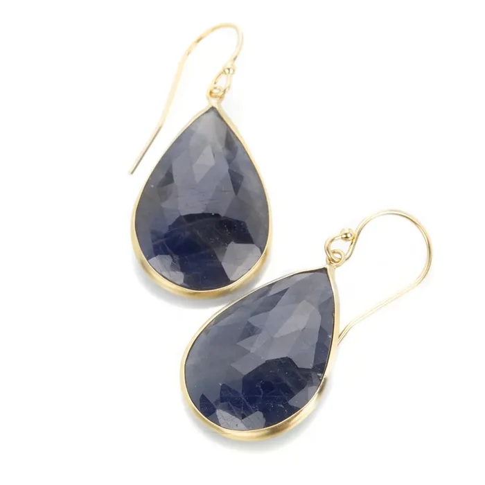 Dark Blue Sapphire Drop Earrings