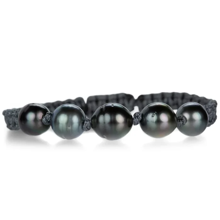 Dark Gray Macrame Bracelet with Gray Pearls