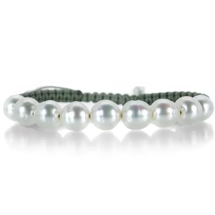 Dark Green Macrame Bracelet with South Sea Pearls