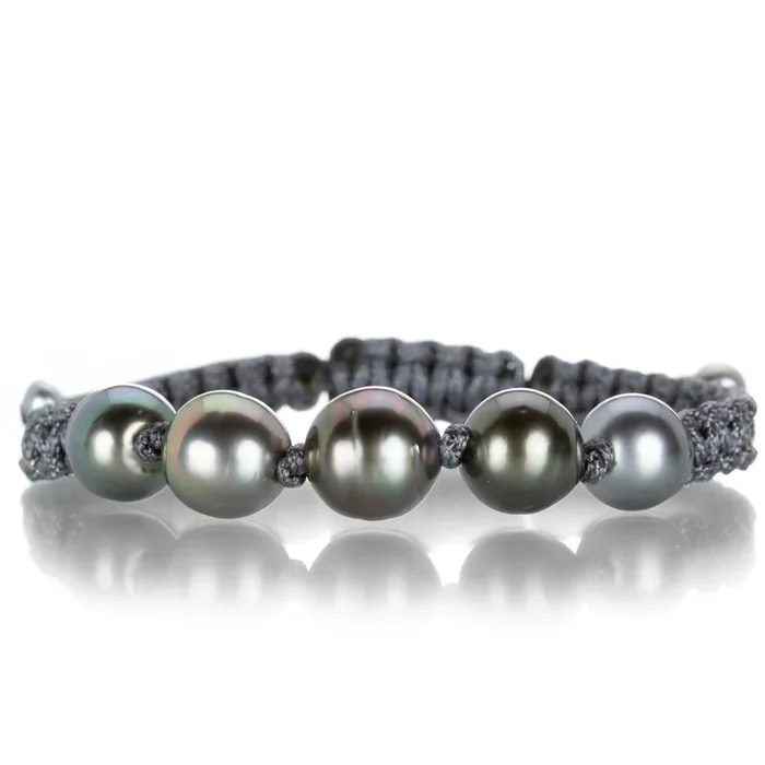 Dark Grey Five Tahitian Pearl Bracelet