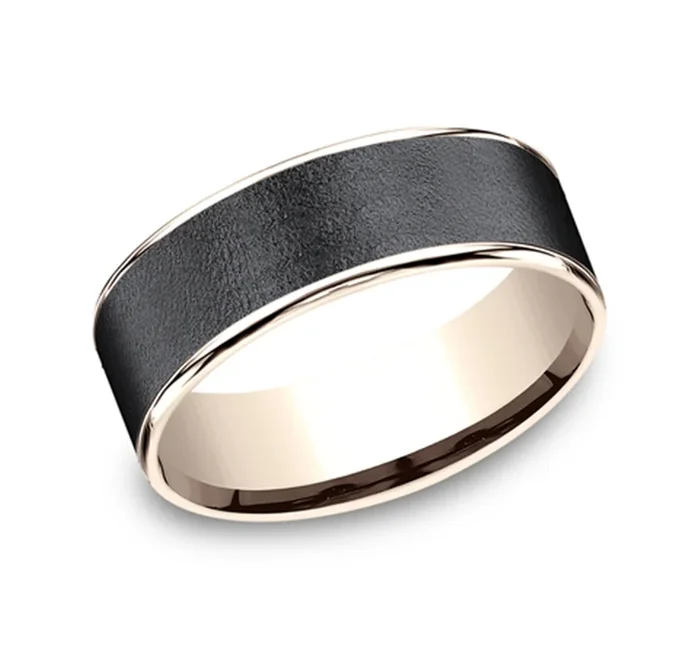 Dark Tantalum And 14K Rose Gold 7.5mm Wedding Band