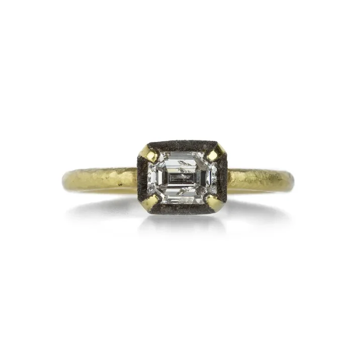 Darkened Halo Emerald Cut Diamond Ring