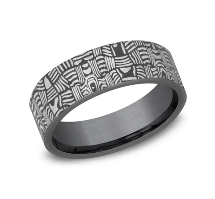 Darkened Tantalum ‘The Basket Weave’ 6.5mm European Comfort Fit Wedding Band
