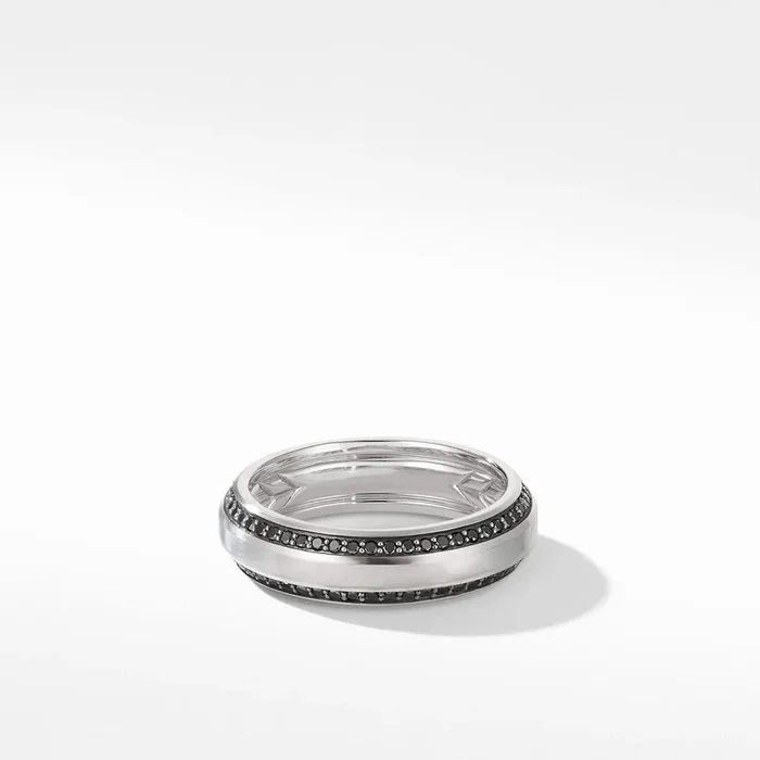 DAVID YURMAN Beveled Band Ring in 18K White Gold with Black Diamonds, 6mm