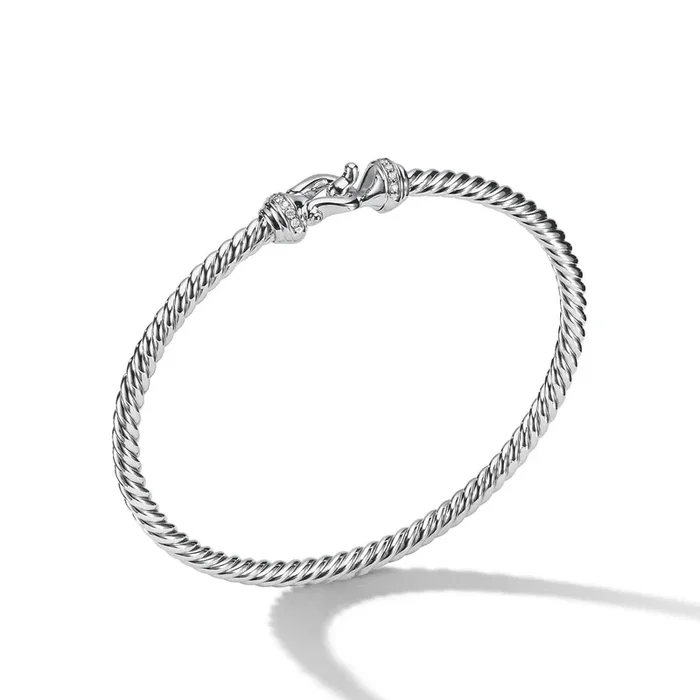 DAVID YURMAN Buckle Cablespira® Bracelet in 18K White Gold with Diamonds, 3.5mm