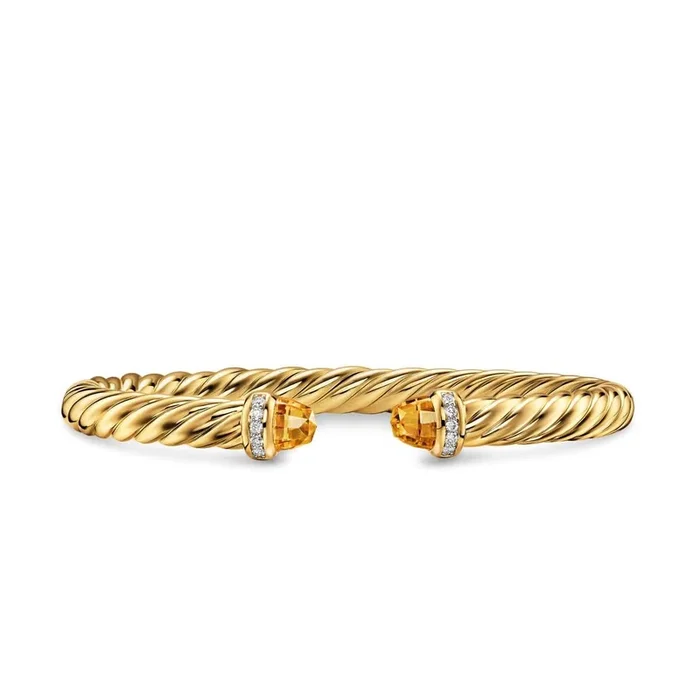 DAVID YURMAN Cablespira® Flex Bracelet in 18K Yellow Gold with Citrine and Diamonds, 6mm
