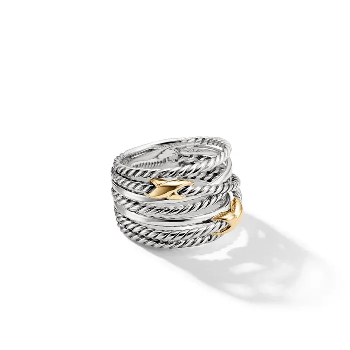DAVID YURMAN Double X Crossover Ring in Sterling Silver with 18K Yellow Gold, 13mm