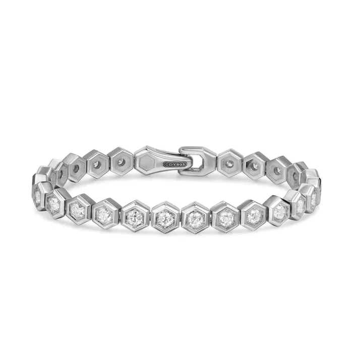 DAVID YURMAN Hex Pavé Tennis Bracelet in Sterling Silver with Diamonds, 8mm