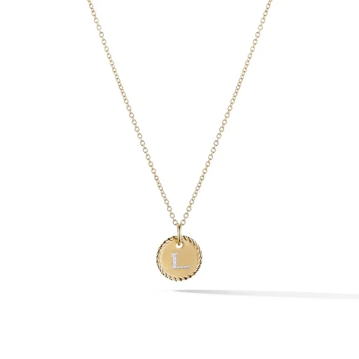 DAVID YURMAN Initial Charm Necklace in 18K Yellow Gold with Diamond L