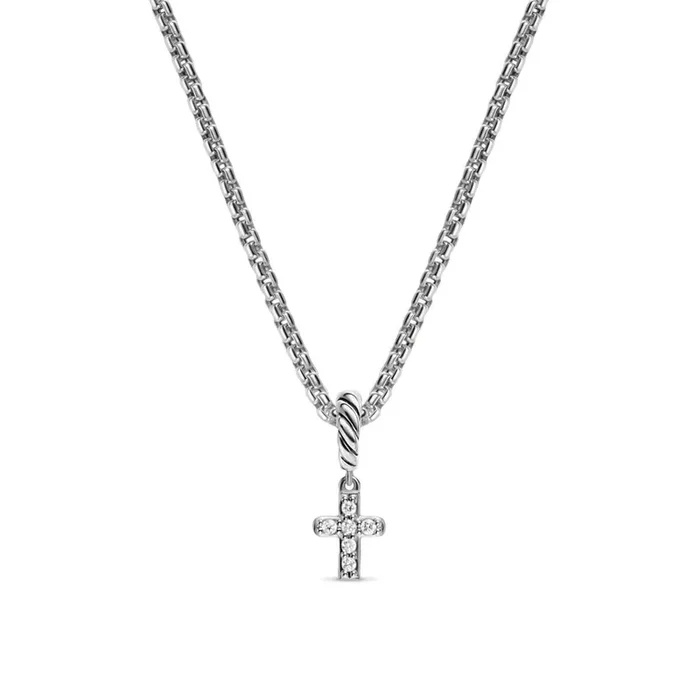 DAVID YURMAN Micro Pavé Cross Amulet in Sterling Silver with Diamonds, 8mm