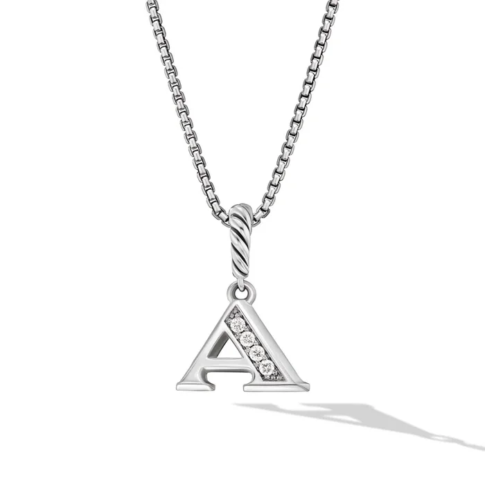 DAVID YURMAN Pavé Initial Pendant Necklace in Sterling Silver with Diamond A