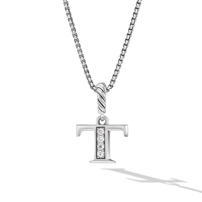 DAVID YURMAN Pavé Initial Pendant Necklace in Sterling Silver with Diamond T