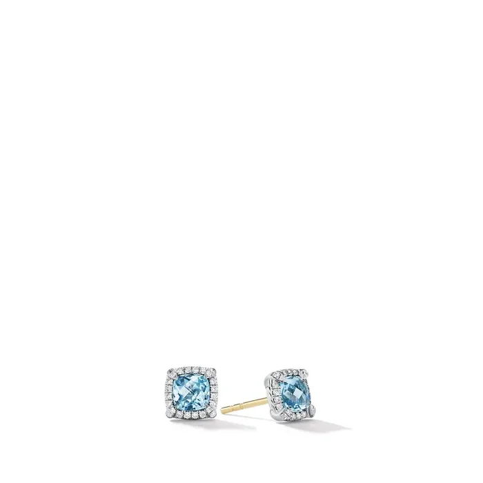 DAVID YURMAN Petite Chatelaine® Pavé Bezel Stud Earrings in Sterling Silver with Blue Topaz and Diamonds, 5mm