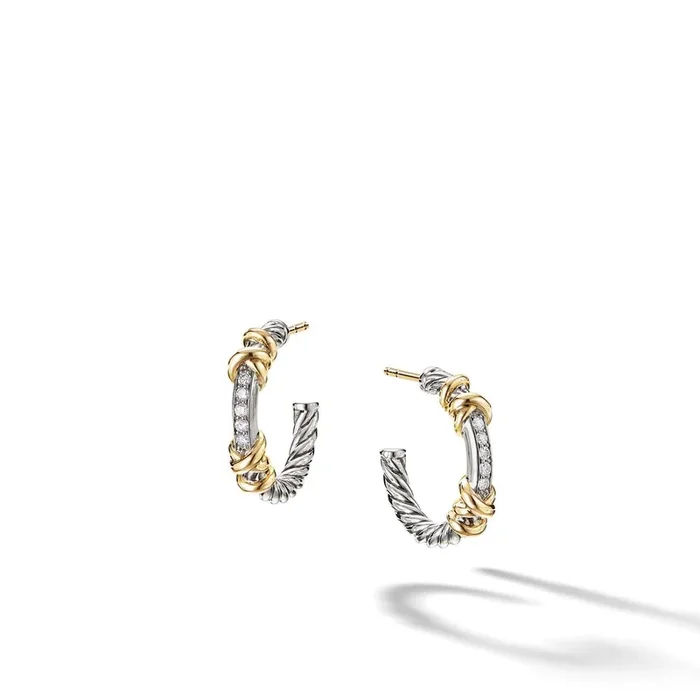 DAVID YURMAN Petite Helena Wrap Hoop Earrings in Sterling Silver with 18K Yellow Gold and Diamonds, 3/4in