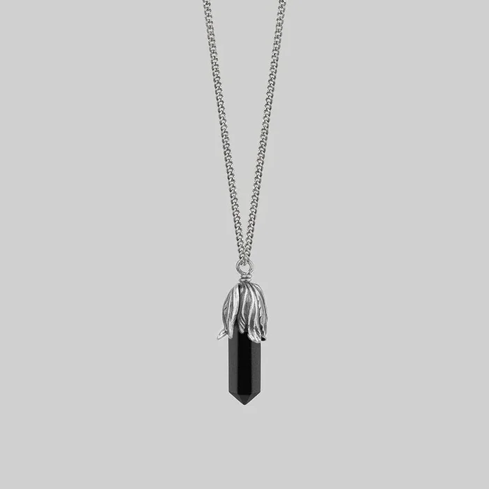 DEATH BLOOM. Black Agate Gemstone Necklace – Silver
