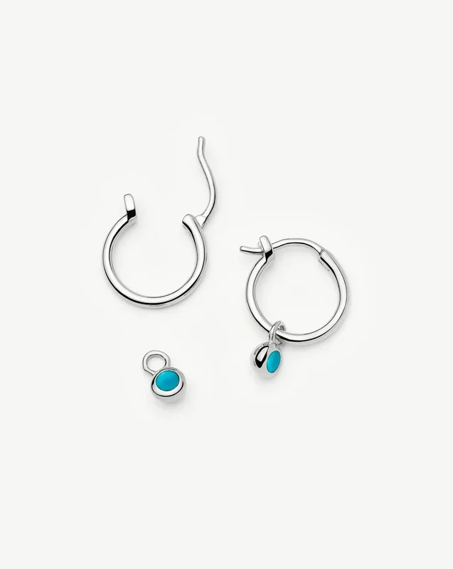 December Birthstone Mini Charm Hoop Earrings | Sterling Silver/Turquoise Magnesite