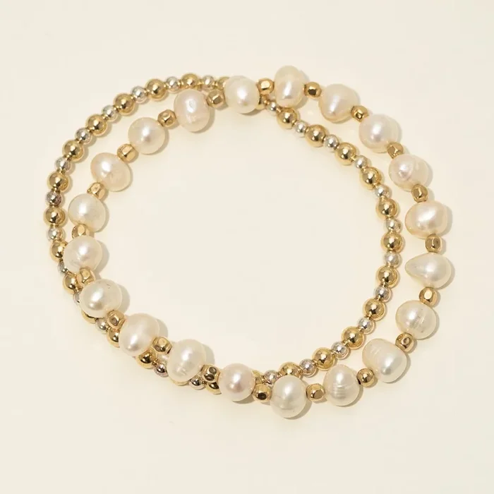 Dee Berkley “Bride Tribe” Cultured Freshwater Pearl with 14kt Gold Filled Bead Two Bracelet Bridal Gift Box Set (4mm pearls)