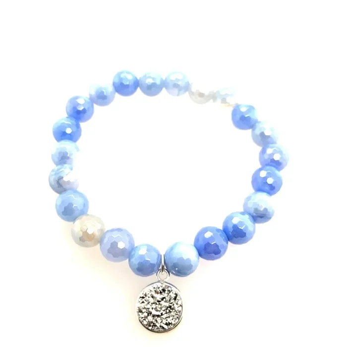 Dee Berkley “New Beginnings” Mystic Icy Blue Agate With Silver Tone Druzy Charm