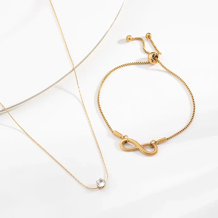 Delicate Diamond Studded Necklace & Infinity Wish Bracelet Combo Set