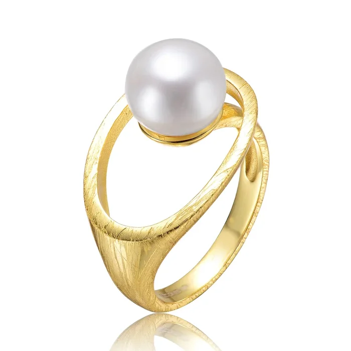 Delphine Brushed Edges Golden Pearl Ring