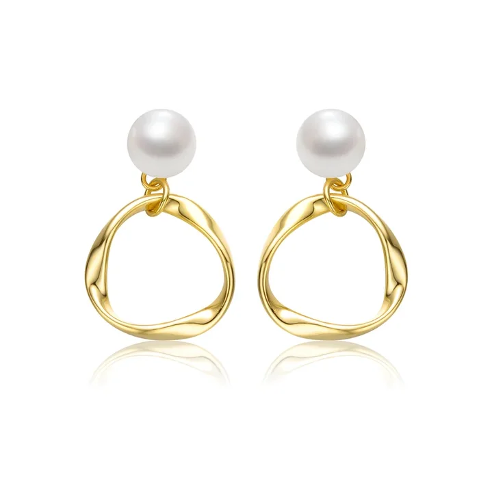 Delphine Circle Ribbon Golden Pearl Earrings