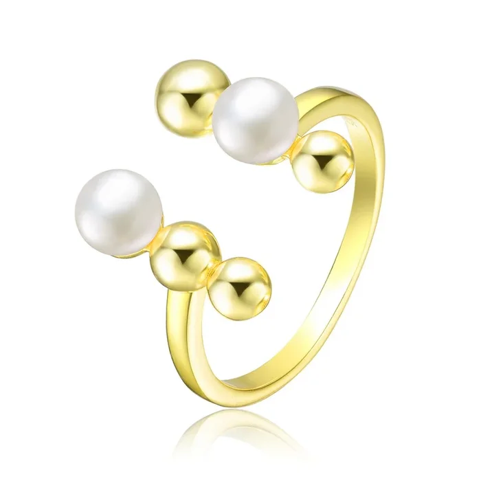 Delphine Golden Spheres Two Pearl Ring
