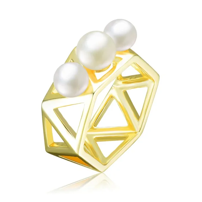 Delphine Three Pearl Triangle Golden Geometric Ring