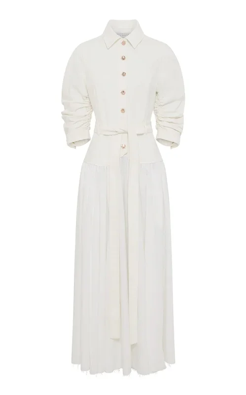 Delyth Shirtdress in White Recycled Cotton Denim & Linen