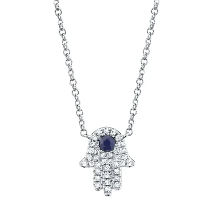 Diamond & Blue Sapphire Hamsa Necklace