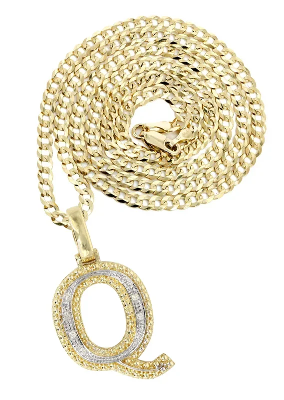 Diamond 10K Yellow Gold Letter “Q” Necklace | Appx. 13.5 Grams