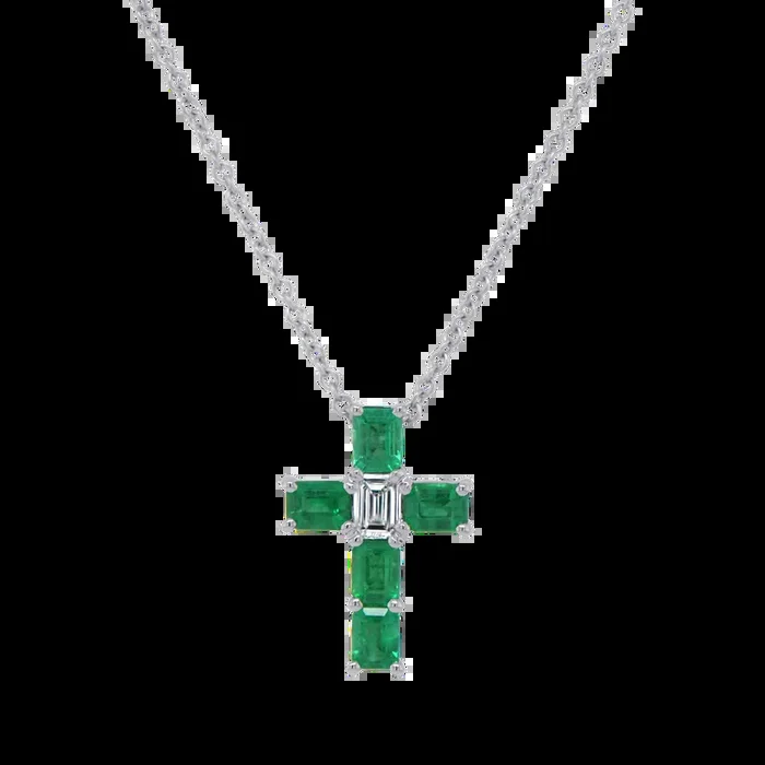 Diamond and Emerald Cross Brooch Pendant