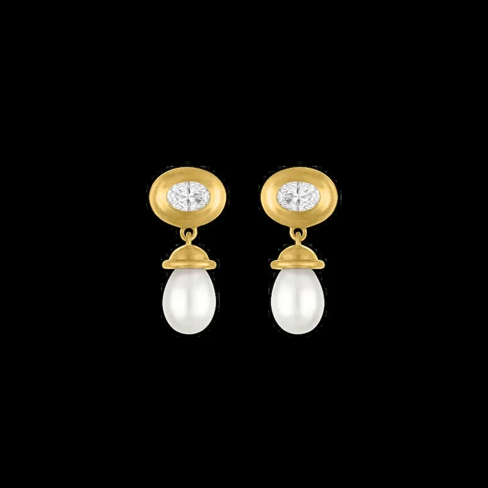 Diamond and Keshi Pearl Alabastra Earrings