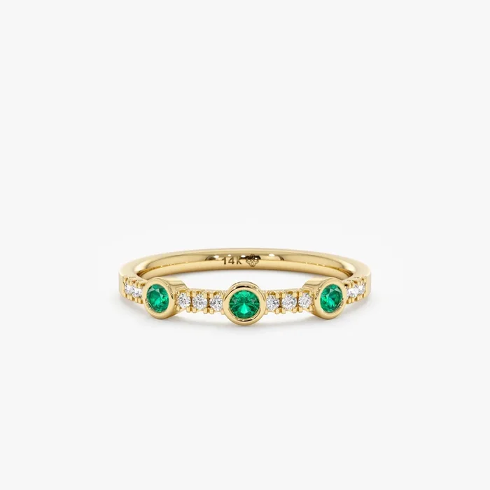 Diamond and Round Bezel Emerald Ring, Cameron