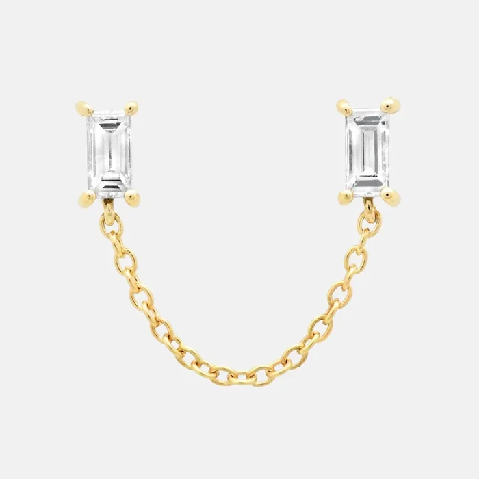 Diamond Baguette Chain Stud