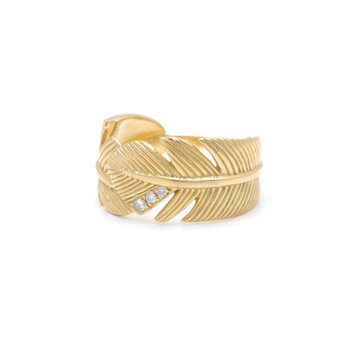 Diamond Banana Leaf Wide Gold Ring