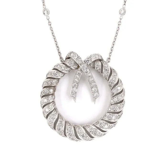Diamond Bow Wreath Pendant Necklace