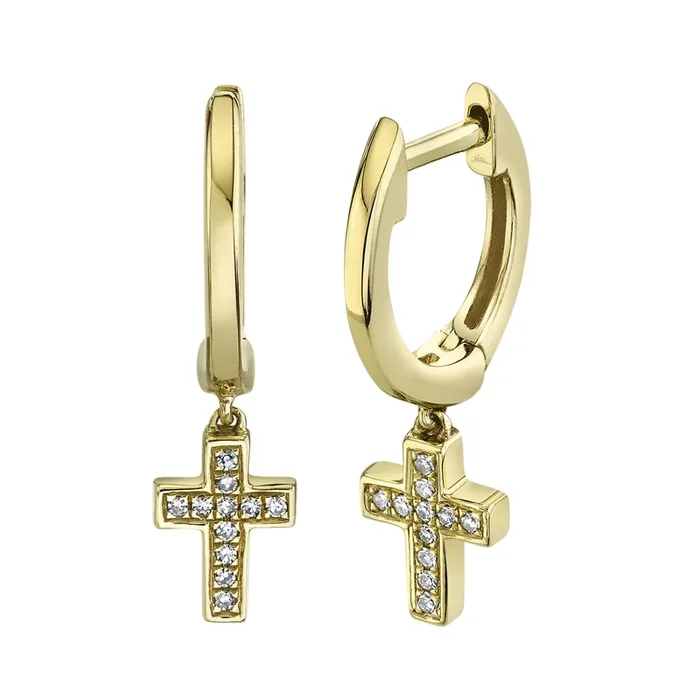 Diamond Cross Huggie Earrings