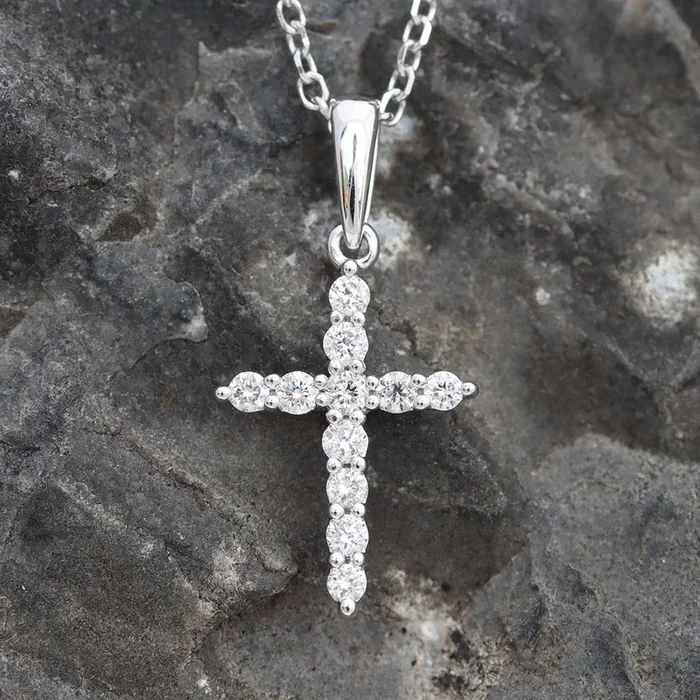 Diamond Cross Pendant (1/10 cttw) in 14k White Gold