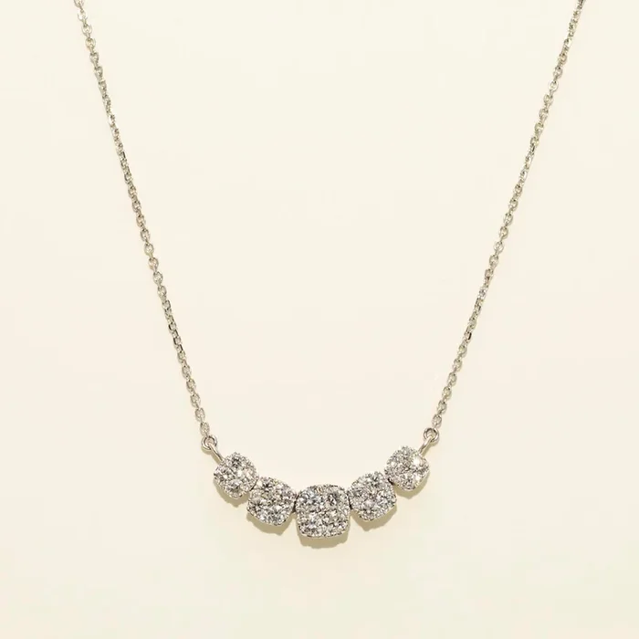 Diamond Cushion Halo Station Necklace in 14kt White (1ct tw)