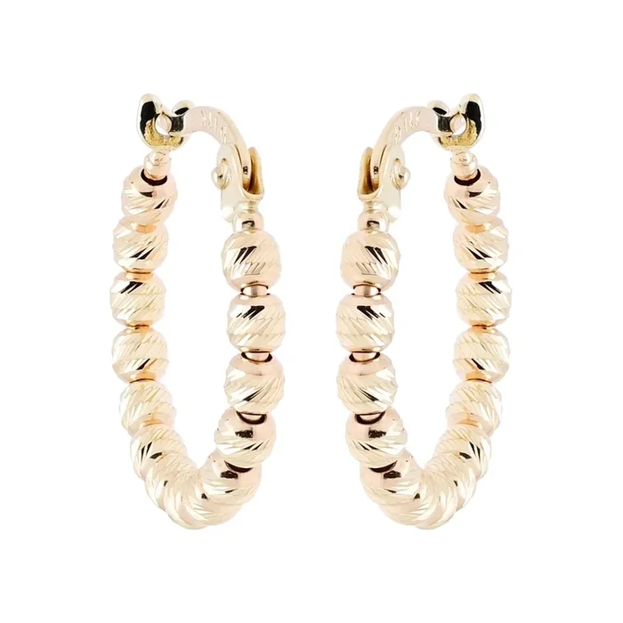 Diamond Cut Bead Hoop Earrings in 14kt Yellow Gold