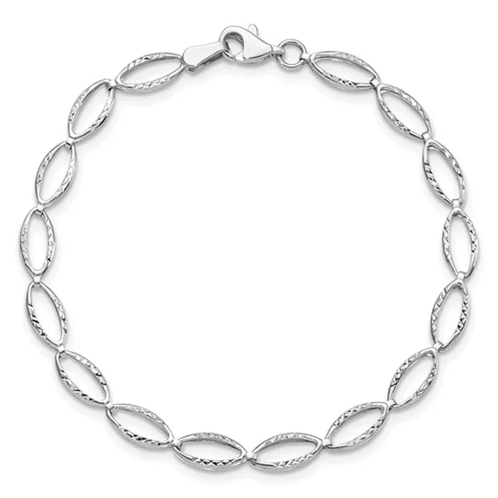 Diamond Cut Oval Link Bracelet in 14kt white Gold (7 inches)