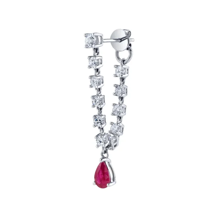 Diamond Dangle Earrings with Ruby Drop, Single