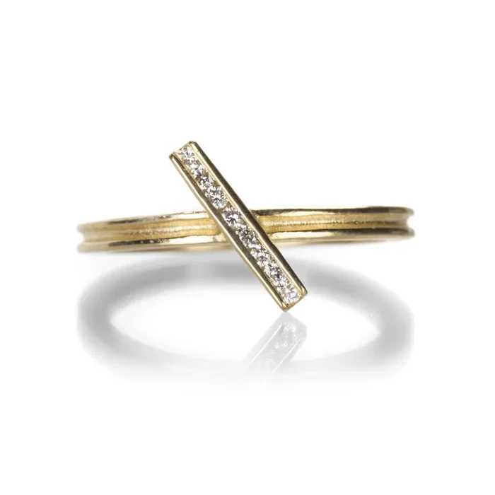 Diamond Diagonal Bar Stacking Ring