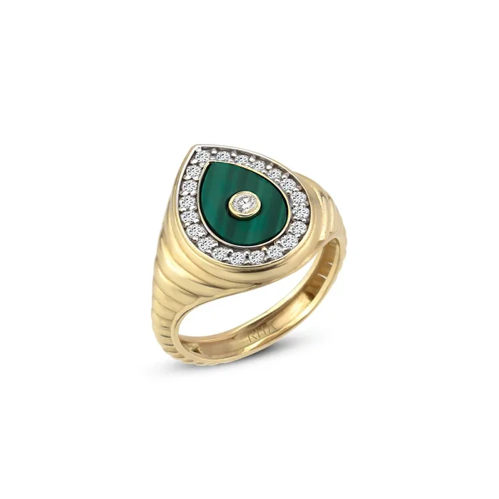 Diamond Drop Malachite Ring