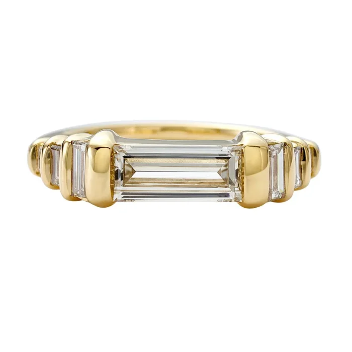 Diamond Dune Ring with Top Light Brown Baguettes – OOAK