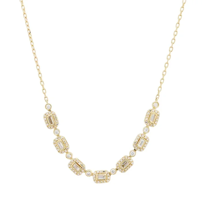 Diamond Emerald Cut Halo Necklace in 14kt Yellow Gold (1/2ct tw)